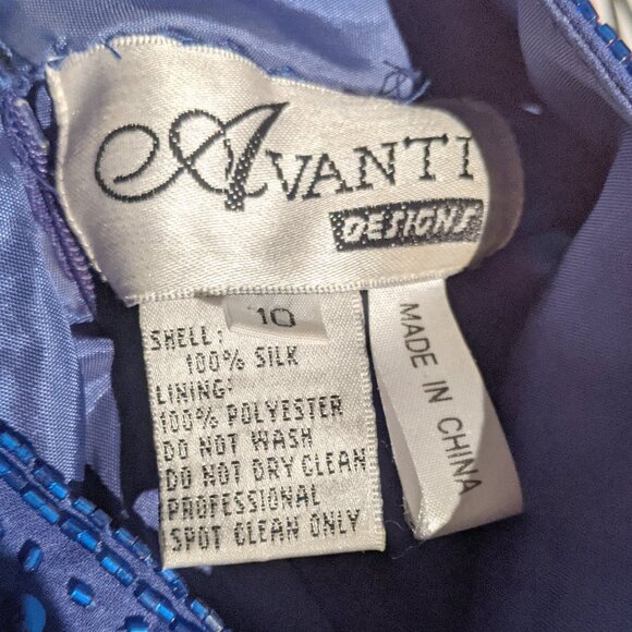 Avanti Silk Beaded Sequin Long Evening Gown Halter Formal Dress Royal Blue Party - Picture 5 of 16